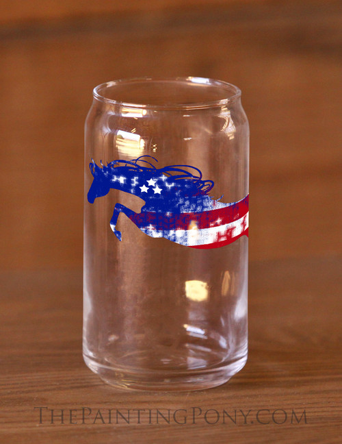 Jumping Liberty Horse Equestrian Soda Can Glass