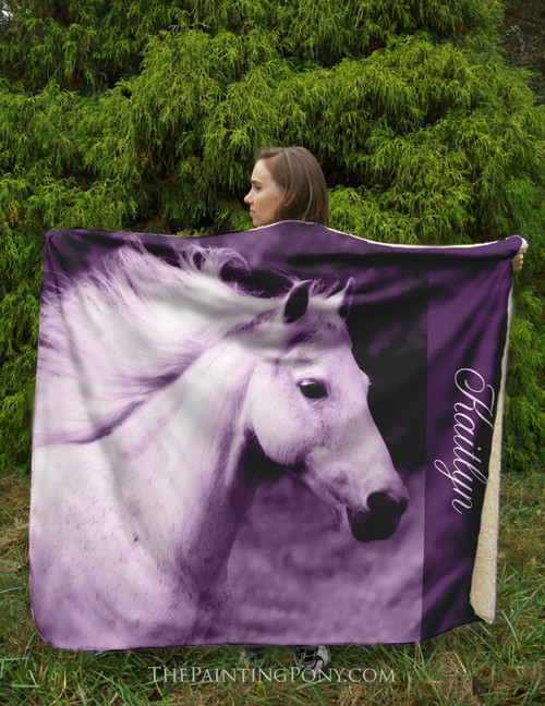 Personalized Horse Head Sherpa Fleece Throw Blanket