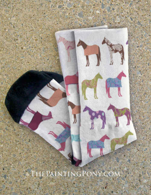 Fun Colorful Horse Pattern Equestrian Socks