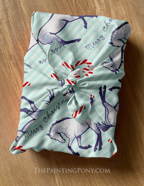 Candy Canes and Ponies Furoshiki Fabric Gift Wrap