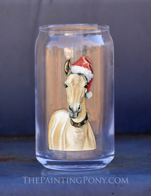 Santa Horse Foal Christmas Equestrian Soda Can Glass