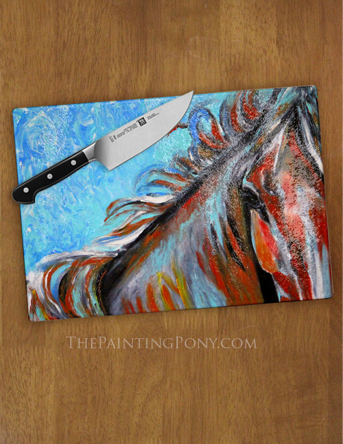 Red Pony Equestrian Glass Cutting Board