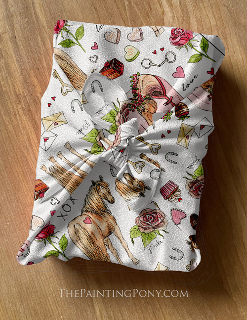 Valentines Fun Horse Lover Furoshiki Fabric Gift Wrap