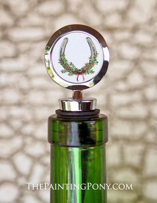 Winter Mistletoe Horse Shoe Art Equestrian Wine Stopper