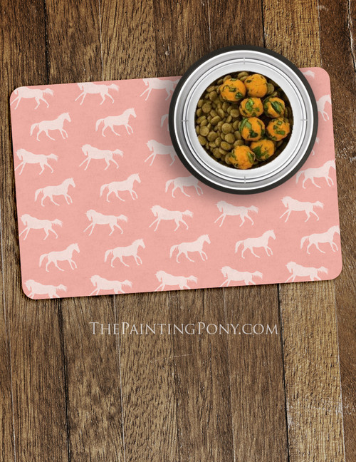 Galloping Horses Equestrian Pet Food Mat