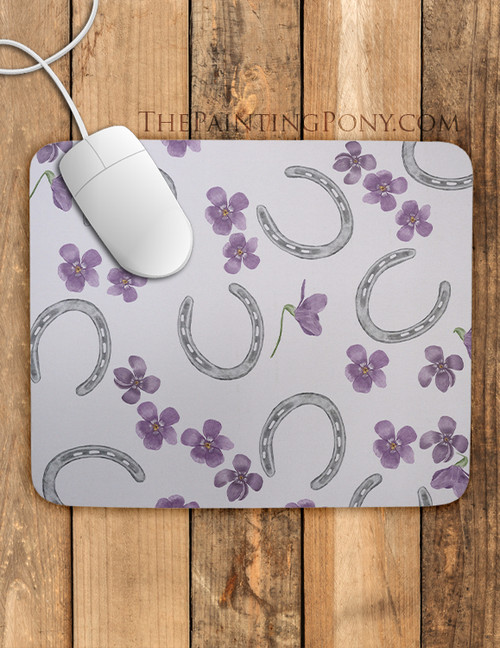 Horse Shoes and Violets Equestrian Mouse Pad