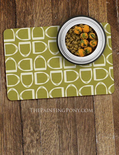 Stirrups Pattern Equestrian Pet Food Mat