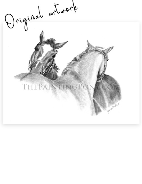 9"x6" Graphite drawing of two horses giving each other scratches