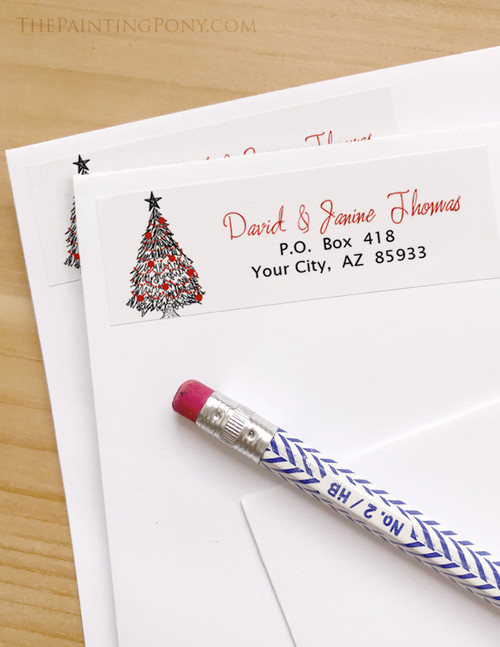 Christmas Tree Sketch Return Address Labels