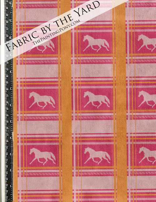 Pink Plaid Horse Fabric by the Yard