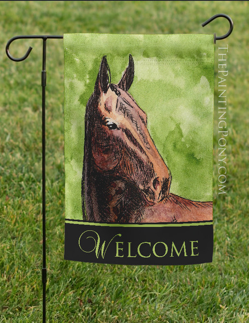 Bay Horse Head Art Welcome Sign Garden Flag