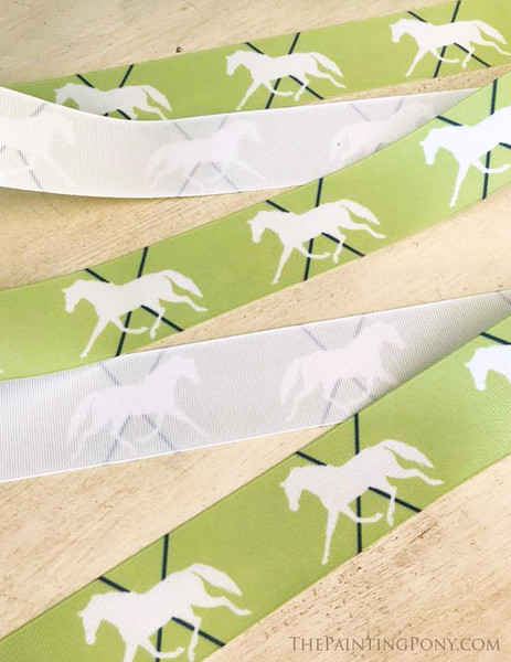 Lime and Navy Trotting Pony Grosgrain Ribbon