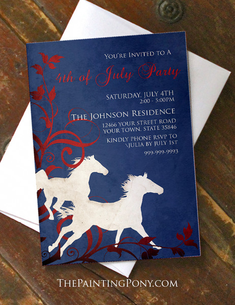 Wild Horses Equestrian 4th of July Party Invitation (10 pk)