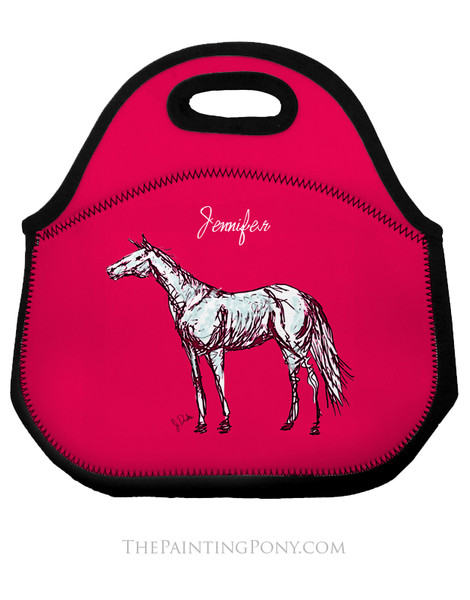 Personalized Pink Horse Equestrian Lunch Tote Bag