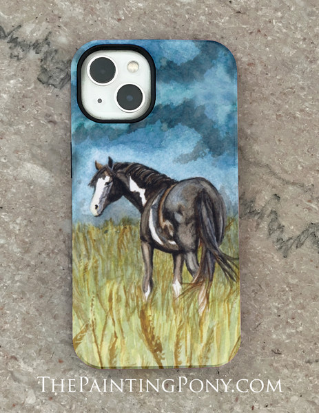 Black and white Paint Horse Watercolor Art Phone Case