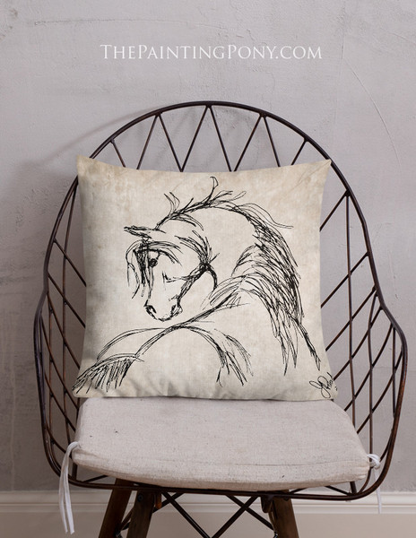 Rustic Horse Head Sketch Throw Pillow