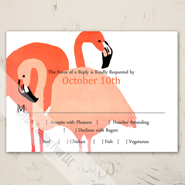 Flamingo Wedding Invitation RSVP card