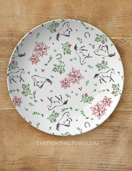 Christmas Poinsettia Horse Pattern Equestrian 10" Holiday Plate