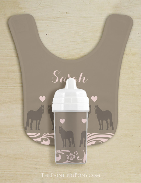 Personalized Country Horse Baby Bib & Sippy Cup Set