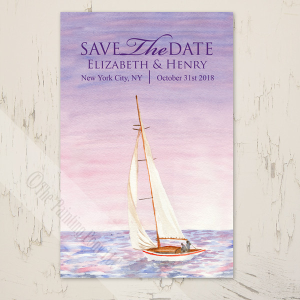 Sail Boat Watercolor Nautical Wedding Save The Date Postcards (25 pk)