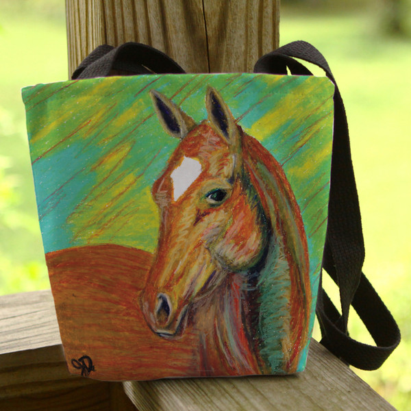 Chestnut horse head art tote bag