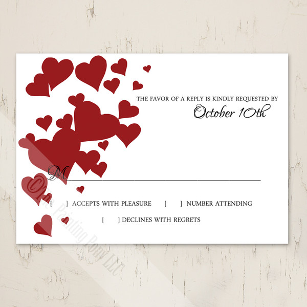 Red Heart Clusters Wedding RSVP card (10 pk)