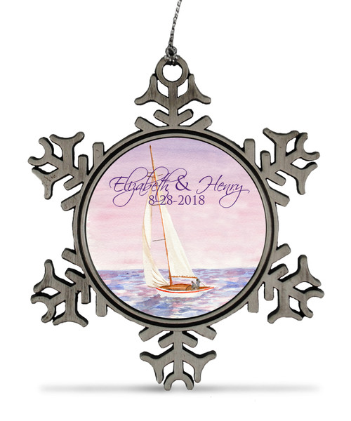 Sail Boat Watercolor Nautical Wedding Anniversay Ornament