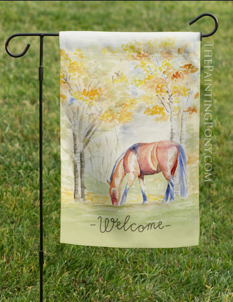 Fall Horse Watercolor Art Garden Flag