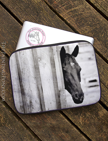 Curious Black Horse Head Laptop Sleeve