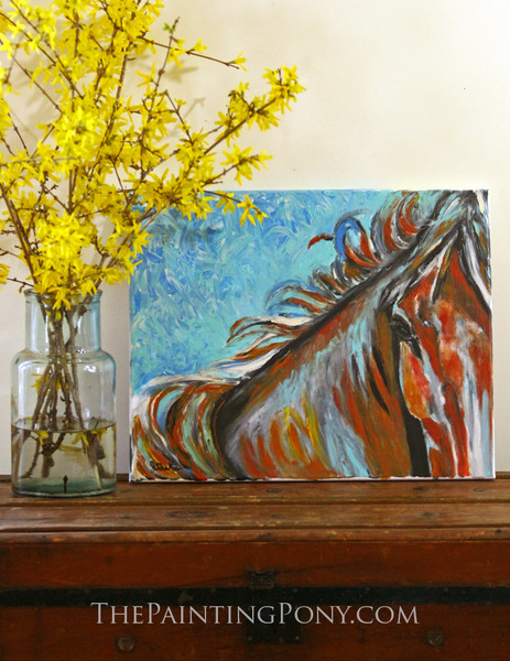 Red Pony - Original Arcylic on Canvas Abstract Equestrian Painting 16x20