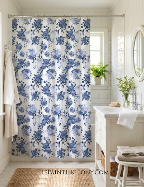 Rose Bouquet with Horse Heads Equestrian Shower Curtain