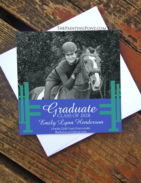 Horse Jump Equestrian Photo Graduation Annoucement (10 pk) (custom colors)