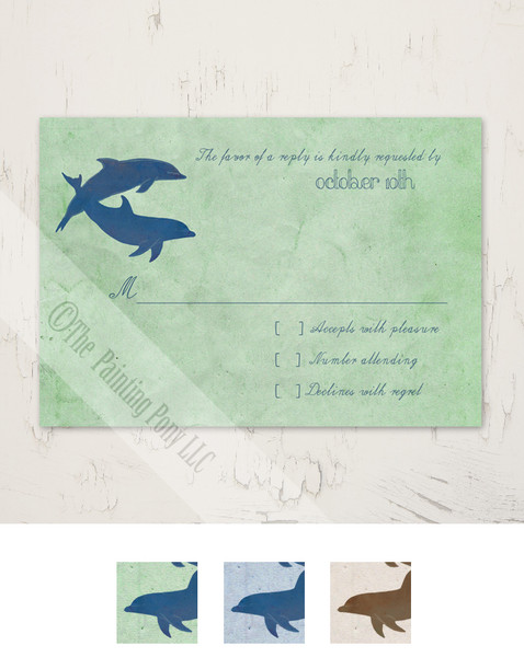 Two Dolphins Wedding RSVP card (10 pk)