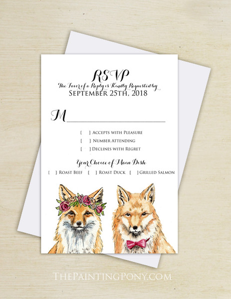 Bohemian Foxes Wedding RSVP card (10 pk)