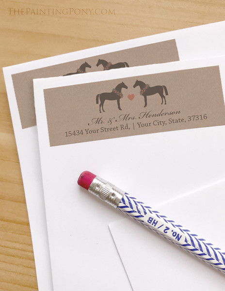Whimsical Heart Horse Wedding Return Address Labels