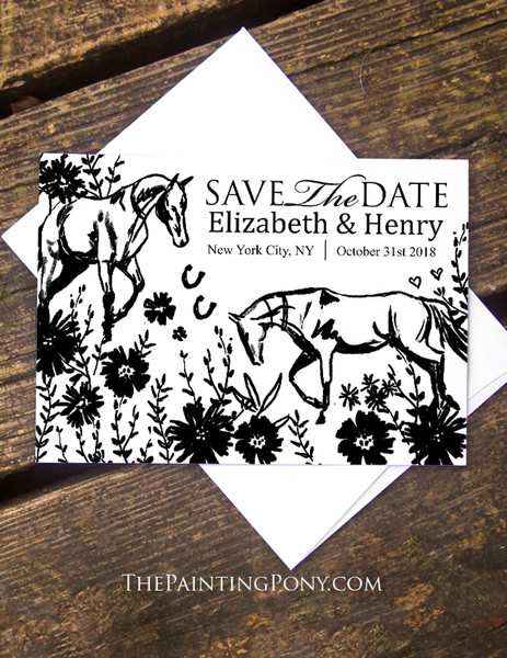 Wildflowers and Horses Pattern Wedding Save The Date Cards (10pk)