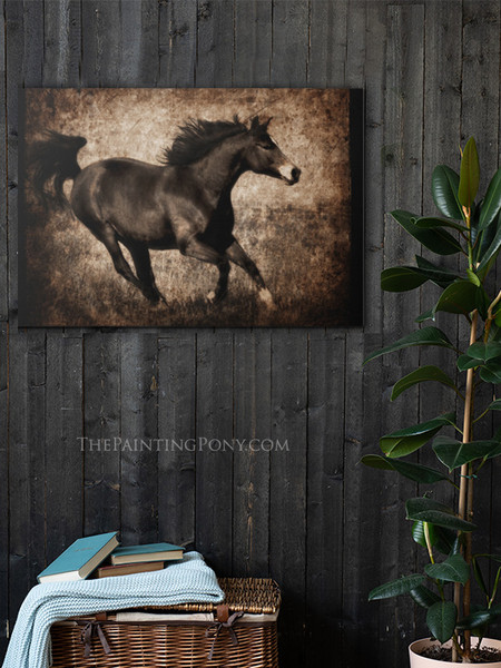 Sepia Toned Galloping Horse Fine Art Gallery Wrap Canvas