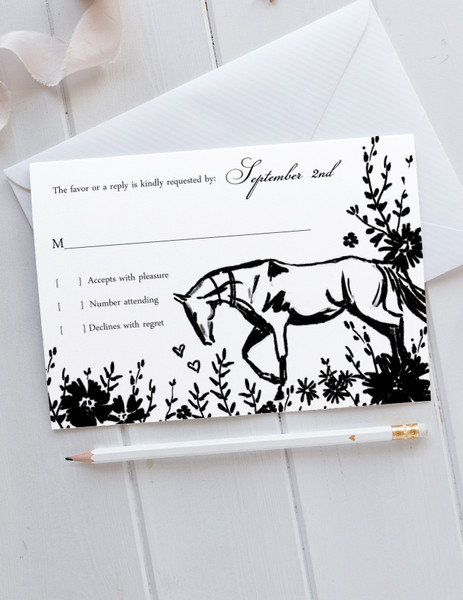 Wildflowers and Horses Pattern Wedding RSVP card (10 pk)