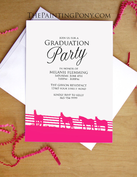 Horses at the Fence Equestrian Graduation Party Invitation (10 pk) (custom colors available)