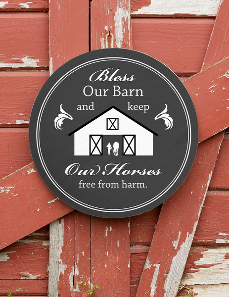 Bless Our Barn Horse Lover Round Wood Sign