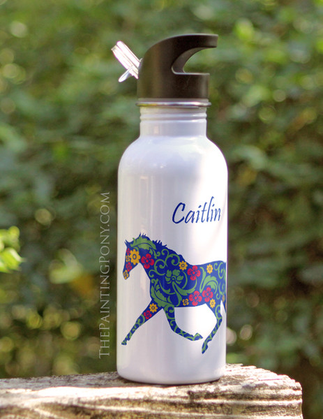 Trotting Floral Horse Personalized 20oz Waterbottle