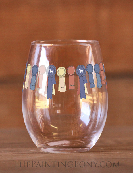 Horse Show Ribbons Equestrian Stemless Wine Glass