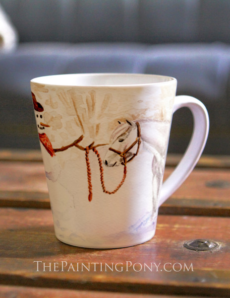 Cowboy Snowman and Pony Equestrian Latte Coffee Mug 