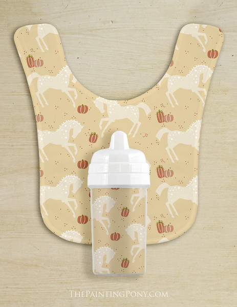 Fall Pumpkins and Ponies Baby Bib & Sippy Cup Set