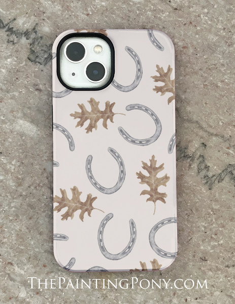 Fall Leaves and Watercholor Horse Shoes Equestrian Phone Case