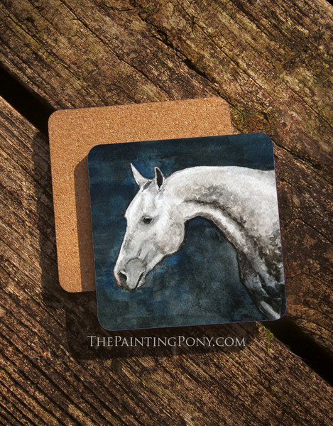 Dappled Gray Horse Head Art Corkback Coasters Set (4)