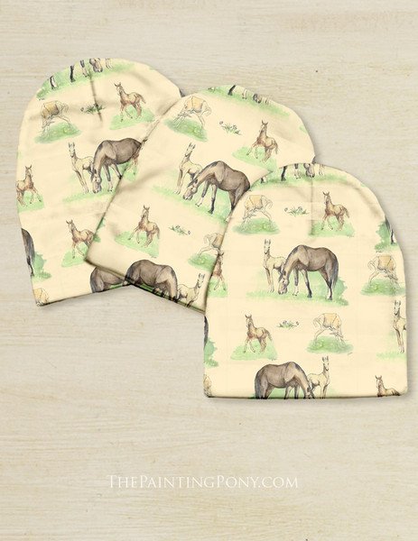 Horse Foals Pattern Equestrian Baby Beanie Hat