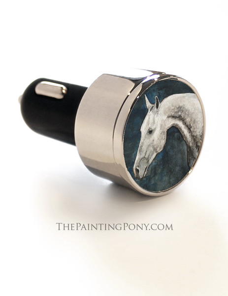 Dappled Gray Horse Head Art USB Car Charger