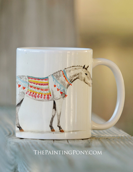 Dappled Gray Heart Pony Equestrian Coffee Mug