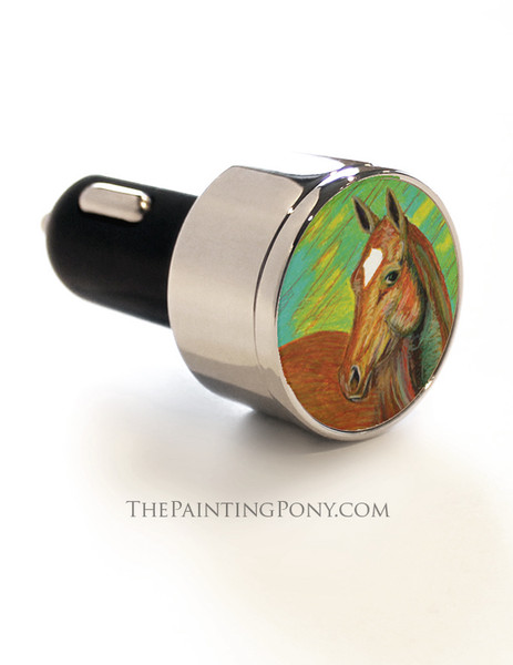 Chestnut Horse Head Art USB Car Charger